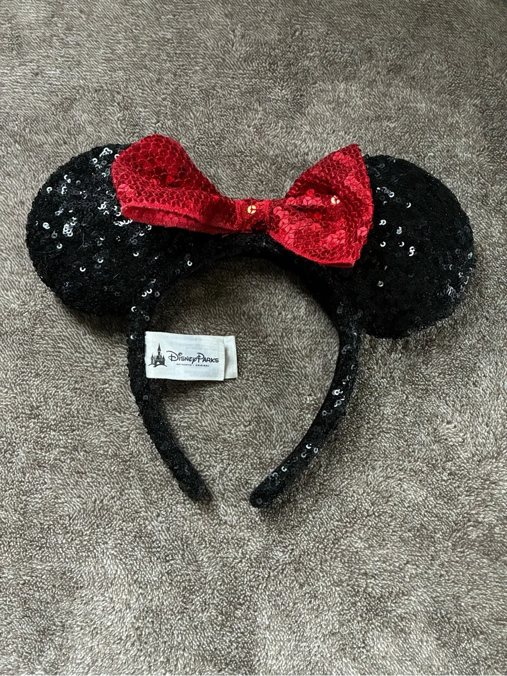 Disney Parks Classic Sequin Minnie Ears Headband Red Sequined Bow Coquette OS